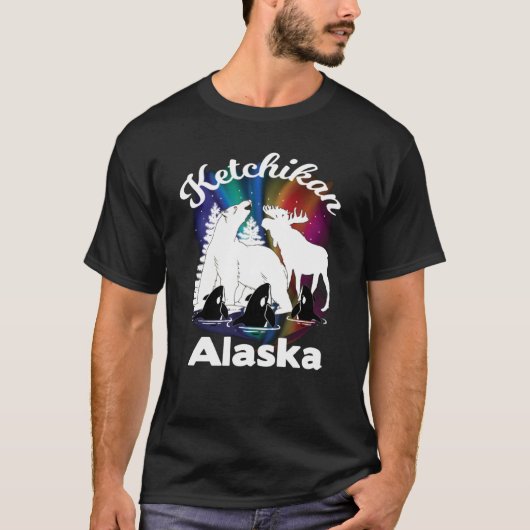 Ketchikan Alaska Aurora Borealis Bear Moose T-Shirt (Vorderseite)