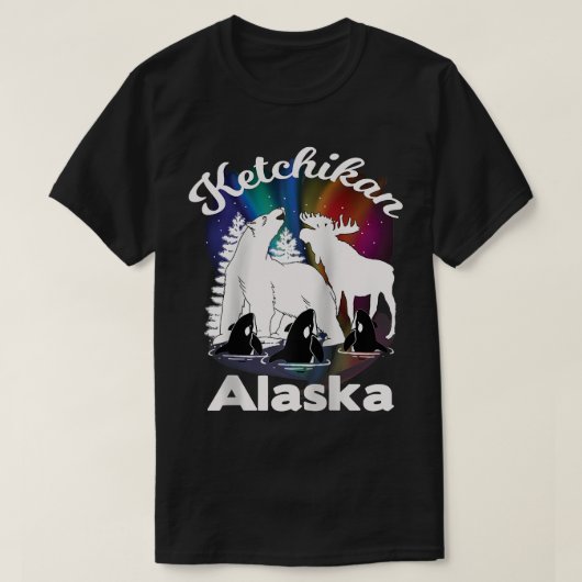 Ketchikan Alaska Aurora Borealis Bear Moose T-Shirt (Design vorne)