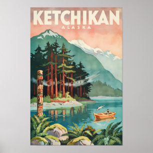 Ketchikan Alaska Fluss Illustration Reise Kunst Poster