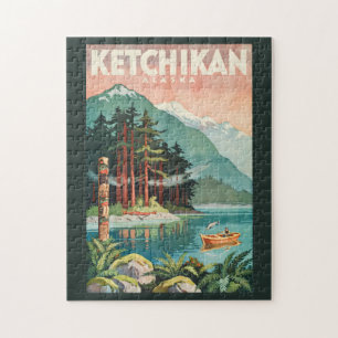 Ketchikan Alaska Fluss Illustration Reise Kunst Puzzle