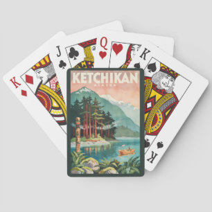 Ketchikan Alaska Fluss Illustration Reise Kunst Spielkarten