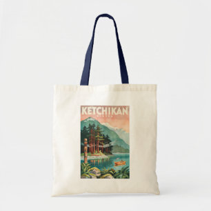 Ketchikan Alaska Fluss Illustration Reise Kunst Tragetasche