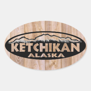 Ketchikan Alaska hölzerne Zeichen-Ovalaufkleber Ovaler Aufkleber