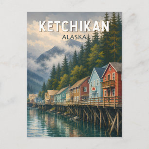 Ketchikan Alaska Illustration Reise Kunst Vintage Postkarte