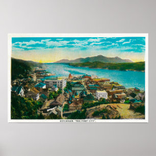 Ketchikan, Alaska Stadtansicht - Die erste Stadt Poster