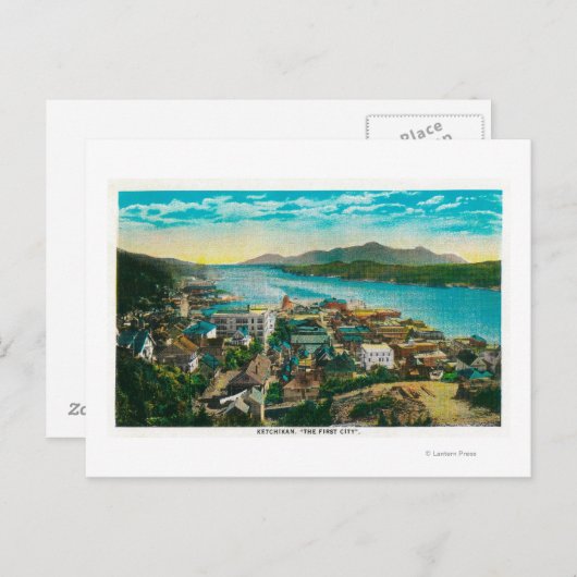 Ketchikan, Alaska Stadtansicht - Die erste Stadt Postkarte (Vorne/Hinten)