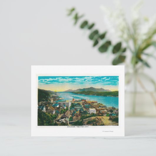 Ketchikan, Alaska Stadtansicht - Die erste Stadt Postkarte (Stehend Vorderseite)