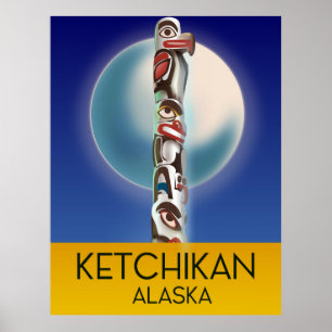Ketchikan Alaska Totem Pole Travel Poster