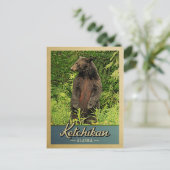 Ketchikan Alaska Vintage Travel Bear Postkarte (Stehend Vorderseite)