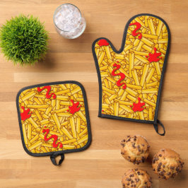 Ketchup and Fries Funny Food Pattern Ofenhandschuh & Topflappen-Set