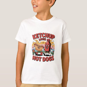 Ketchup Lieben Hot Dogs - Funny Retro Cartoon Food T-Shirt