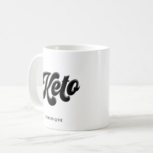 Keto Black Retro Script Typografie Personalisiert Kaffeetasse (Vorderseite Links)