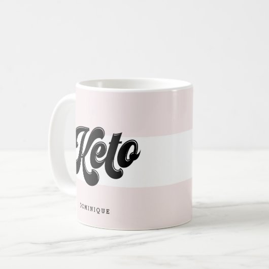 Keto Black Retro Script Typografie Pink Stripes Kaffeetasse (Vorderseite Links)