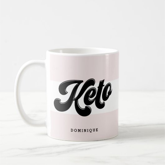 Keto Black Retro Script Typografie Pink Stripes Kaffeetasse (Links)