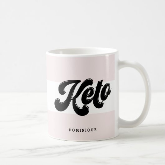 Keto Black Retro Script Typografie Pink Stripes Kaffeetasse (Rechts)