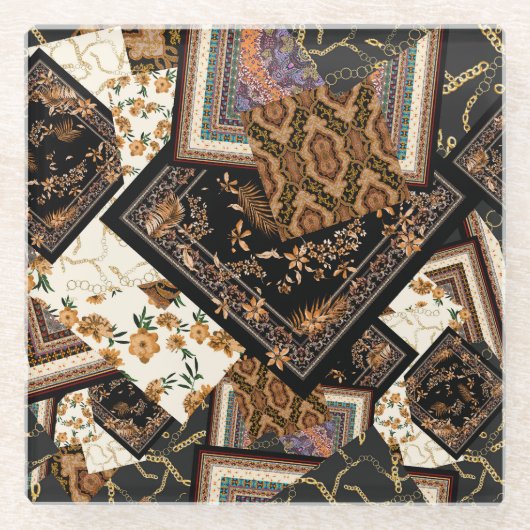 Kette, Paisley, Blumen: vintage Patchwork. Glasuntersetzer (Vorderseite)