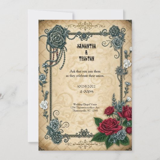 Ketten Rose Goth Fantasy Wedding Einladung (Vorderseite)