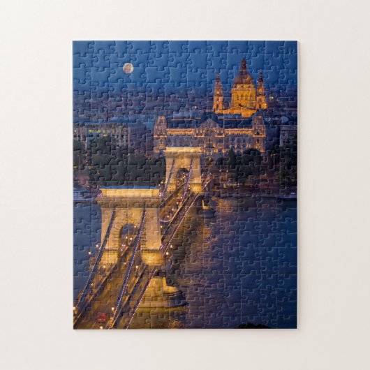 Kettenbrücke und Vollmond bei Nacht Puzzle (Vertikal)
