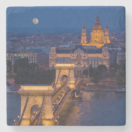 Kettenbrücke und Vollmond bei Nacht Steinuntersetzer (Vorderseite)