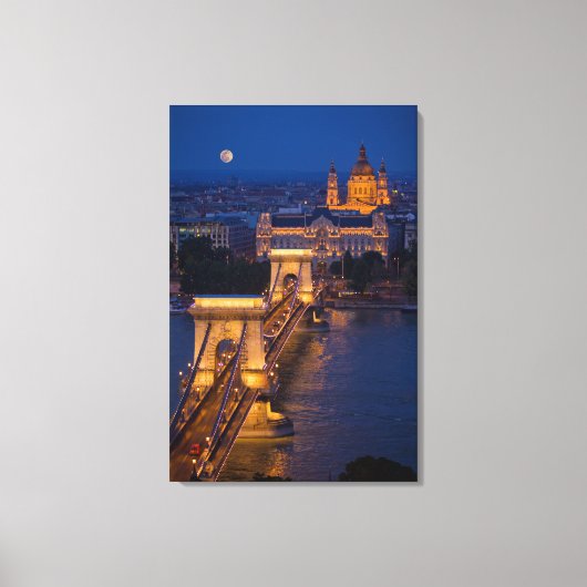 Kettenbrücke und Vollmond in der Nacht Leinwanddruck (Vorderseite)