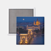Kettenbrücke und Vollmond in der Nacht Magnet (Vorderseite/Rückseite)