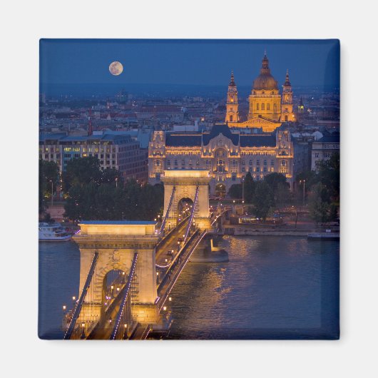 Kettenbrücke und Vollmond in der Nacht Magnet (Vorne)