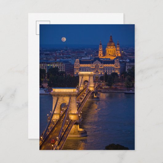 Kettenbrücke und Vollmond in der Nacht Postkarte (Vorne/Hinten)