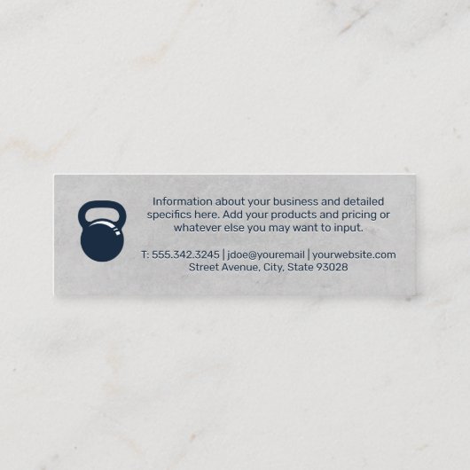 Kettle Bell | Graue Textur Hintergrund Mini Visitenkarte (Rückseite)