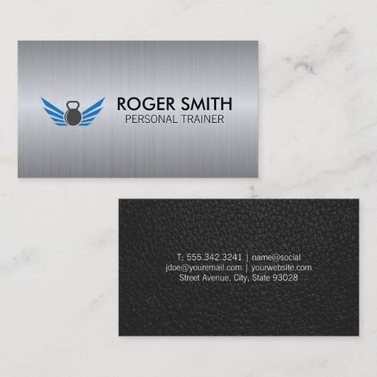 Kettle Bell | Metal Background Business Card Visitenkarte (Vorne/Hinten)