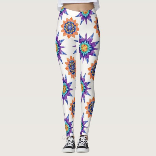 Kettle Bells Floral Mandalas Seamless Pattern Leggings (Vorderseite)