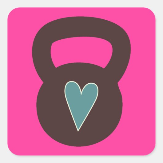 Kettlebell mit Herz Quadratischer Aufkleber (Vorderseite)