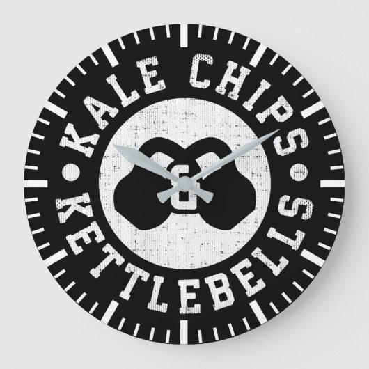 Kettlebells und Kale Chips - Funny Novelout Workou Große Wanduhr (Vorderseite)