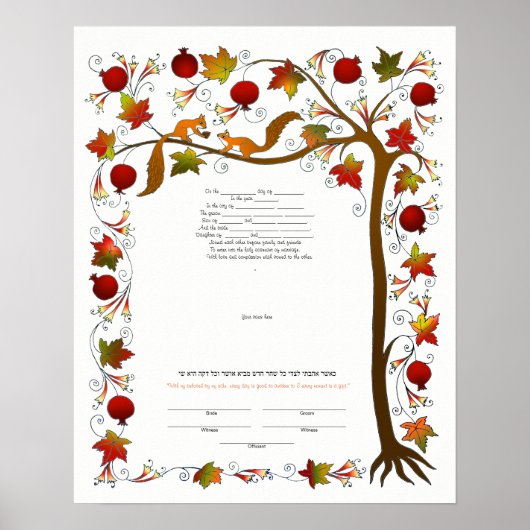 Ketubah mit Baum des Lebens im Herbst 170926 Poster (Vorne)