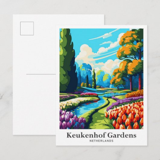 Keukenhof Netherlands Vintage Travel Illustration Postkarte (Vorne/Hinten)