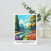 Keukenhof Netherlands Vintage Travel Illustration Postkarte (Stehend Vorderseite)
