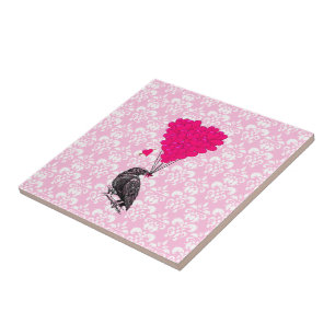 Keule und Herz auf rosa Damast Fliese