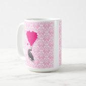 Keule und Herz auf rosa Damast Kaffeetasse (Vorderseite Links)