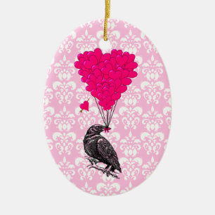 Keule und Herz auf rosa Damast Keramik Ornament