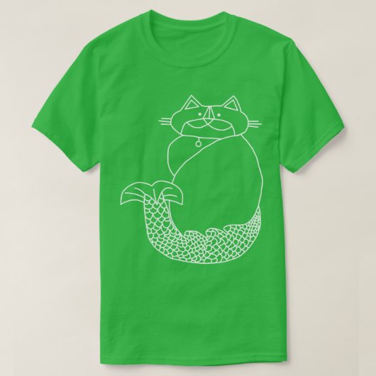 Kevin MerCat, Zeichnend Cat Mermaid White Line T-Shirt (Design vorne)