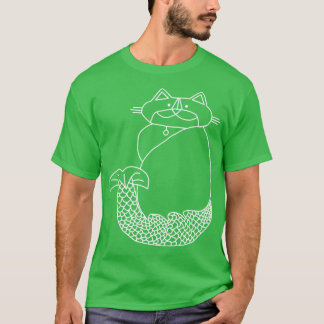 Kevin MerCat, Zeichnend Cat Mermaid White Line T-Shirt