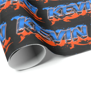 Kevin Vorname Name Graffiti blue orange Geschenkpapier