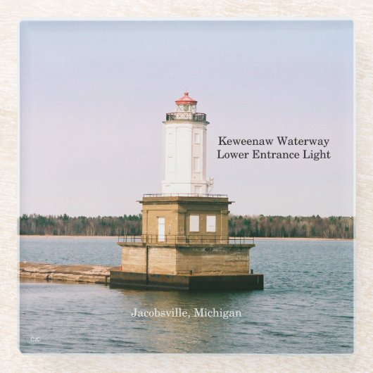 Keweenaw Wasserstraße Unterer Eingang Lichtglasküs Glasuntersetzer (Vorderseite)