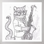 Kewl Jazzy Cat mit Sonnenbrille beim Saxophon spie Poster (Vorne)