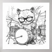Kewl Jazzy Cat mit Sonnenbrille, die Schlagzeug sp Poster (Vorne)