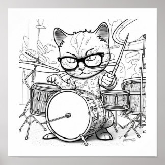 Kewl Jazzy Cat mit Sonnenbrille, die Schlagzeug sp Poster