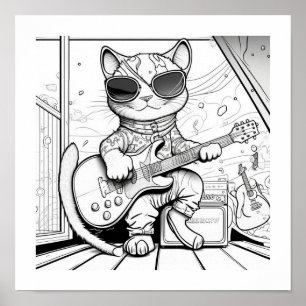 Kewl Jazzy Cat mit Sonnenbrille Gitarre spielen Poster