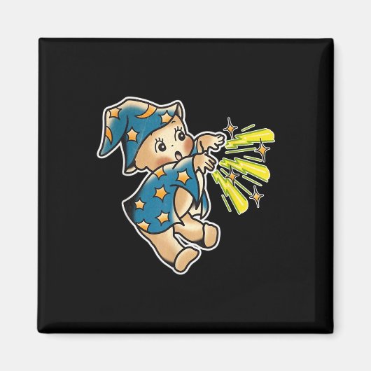 Kewpie Baby Wizard Traditionelles Tattoo Flash Magnet (Vorne)
