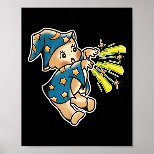 Kewpie Baby Wizard Traditionelles Tattoo Flash Poster (Vorne)