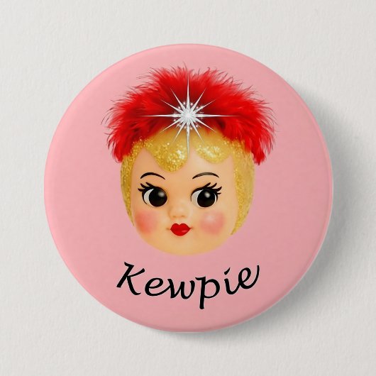 Kewpie-Karneval-Puppe rote Küsse Button (Vorderseite)