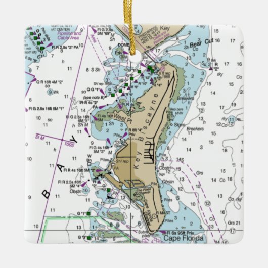 Key Biscayne FL Chart Keramikornament (Vorderseite)